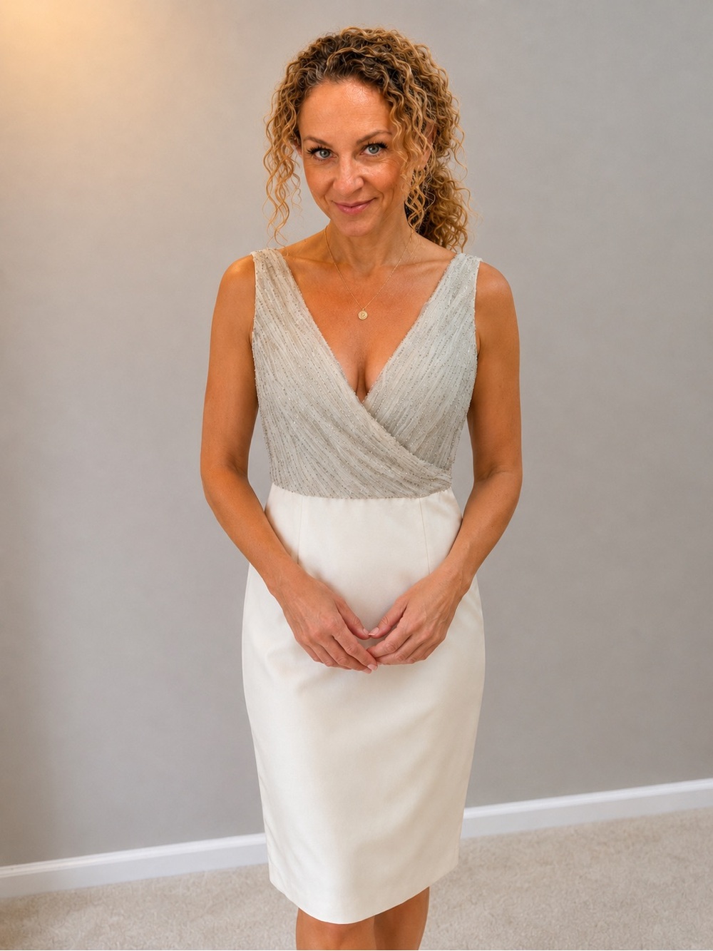 Valentino Cream Cocktail Dress with Beaded Taupe Bodice Size 6